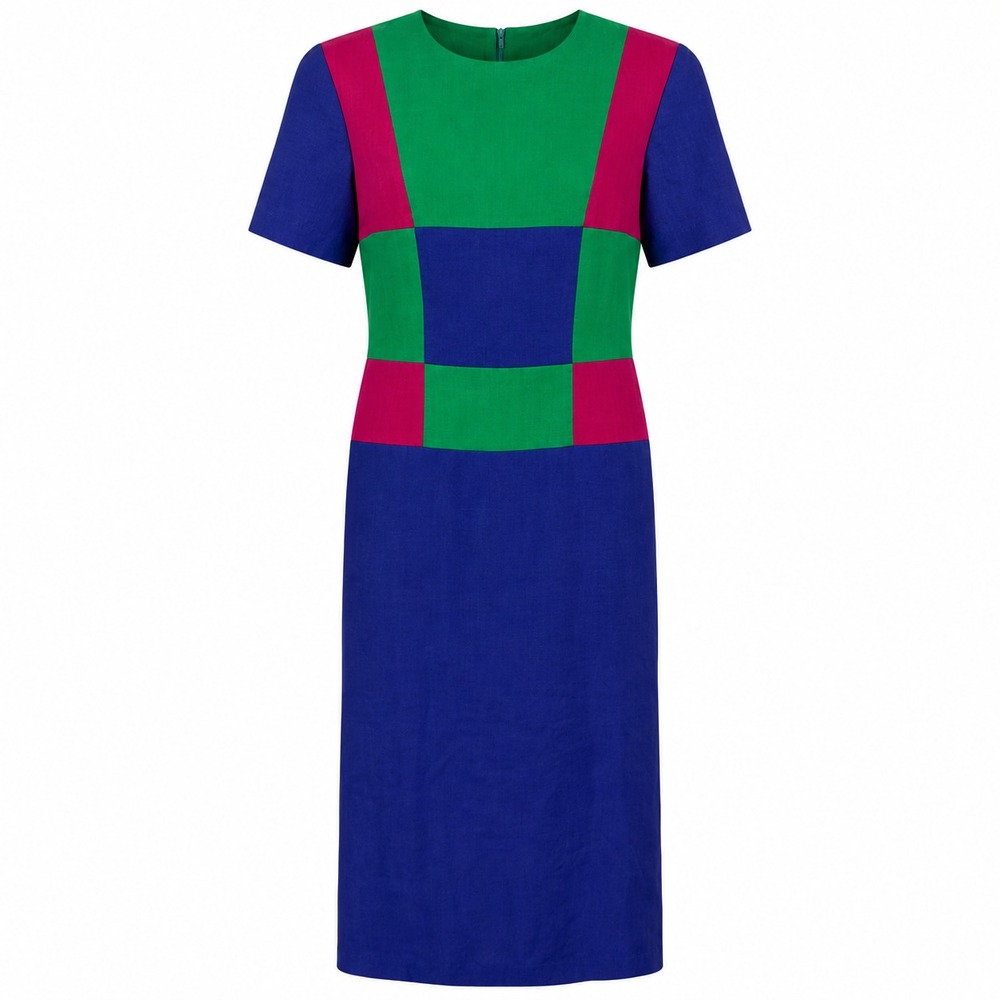 Vtg Leslie Lucks Colorblock Midi Dress Size 6 Retro Mod Colorblock Linen Blend